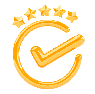 golden-correct-tick-mark-sign-best-quality-assurance-with-golden-five-stars-guarantee-product-iso-service-concept-by-3d-render
